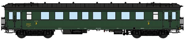 REE Modeles VB-36124 - 3rd Class French Passenger Coach Cmyf Green 306 BASTILLE